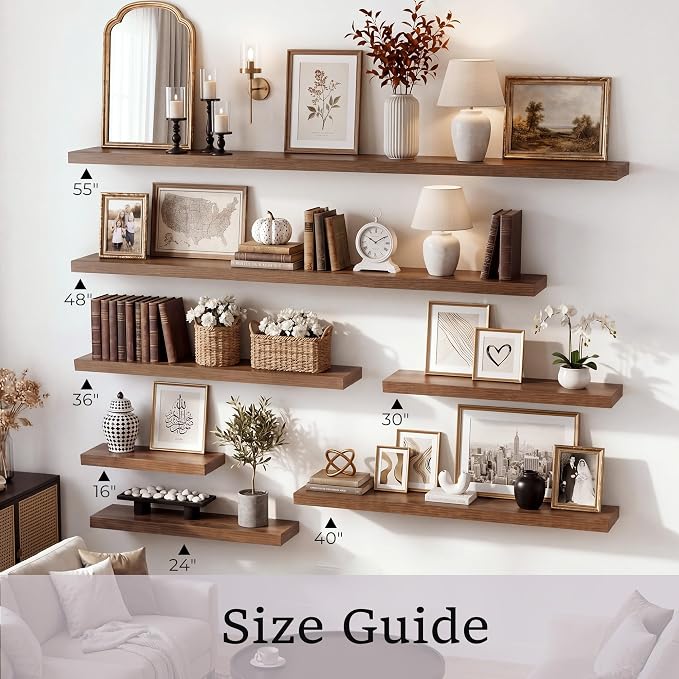 Vivelove Wall Floating Shelves for Display with Invisible Brackets, 24 Inch Floating Shelves for Bedroom Bathroom Living Room Kitchen Office, 24”X 8" X 1.4", Set of 2 - Walnut