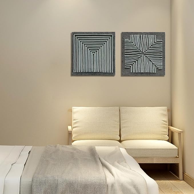 NANKAI Art Hand-Painted Abstract Wall Art Modern Abstract Canvas Wall Decoration Hand-Drawn Work Suitable for Living Room, Bedroom, Office 2 Piece Set 24 x 24 inches