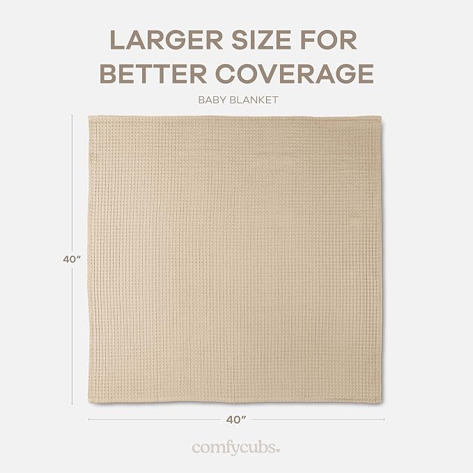Comfy Cubs Waffle Weave Baby Blanket - 40” x 40” Cotton Blanket with Textured Design - Lightweight Swaddle for Bed, Crib, Stroller, or Couch - Soft and Cozy Cover for Toddlers, Boys & Girls - Sand