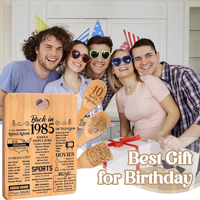 40th Birthday Gifts Women - "Back in 1985" 40th Birthday Gifts Men Cutting Board, Bamboo-Made Engraved "Year 1985 News" 40th Birthday Gifts for Women