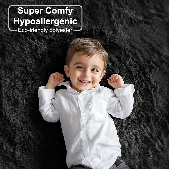PAGISOFE 6x9 Ft Fluffy Bedroom Rugs, Black Modern Living Room Area Rug, Fuzzy Shaggy Carpet, Indoor Plush Nursery Rugs for Kids Room, Furry Floor Rug for Boys Room, Carpet for Teen Dorm Room Decor
