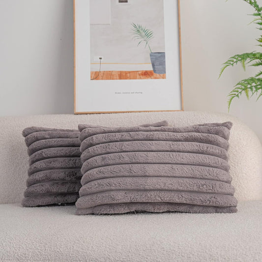 DEELAND Pack of 2,Double-Sided Faux Fur Plush Decorative Throw Pillow Covers Fuzzy Striped Soft Pillowcase Cushion Covers for Sofa Couch Bedroom