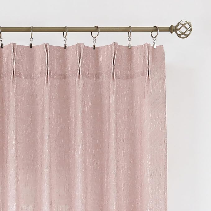 Vision Home Pink Pinch Pleated Semi Sheer Curtains for Girls Bedroom Living Room Textured Light Filtering Window Curtains 63 inch Rayon Blended Pinch Pleat Pink Drapes with Hooks 2 Panels 40" Wx63 L