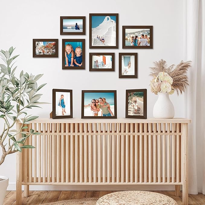 Americanflat Set of 10 Picture Frames with Shatter-Resistant Glass - Gallery Wall Frame Set with Two 8x10, Four 5x7 and Four 4x6 Frames - Signature Collection - Walnut