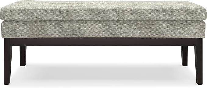 SIMPLIHOME Carlson Ottoman Bench - 45 inch Wide Upholstered Vegan Leather Rectangle Ottoman in Greige, Mid Century Modern Bench for Bedroom, Entryway or Living Room with Padded Seat