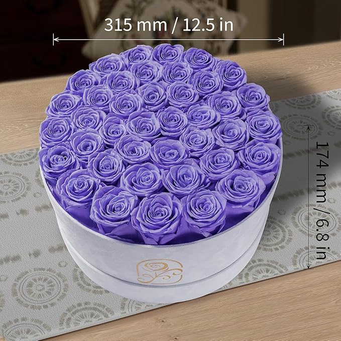 Gifts for Women Preserved Roses Flower Box, Luxury Velvet Box with 40 Roses, Preserved Flowers, Romantic Gift for Her, Wife, Girlfriend, Birthday Anniversary Christmas (Light Purple)