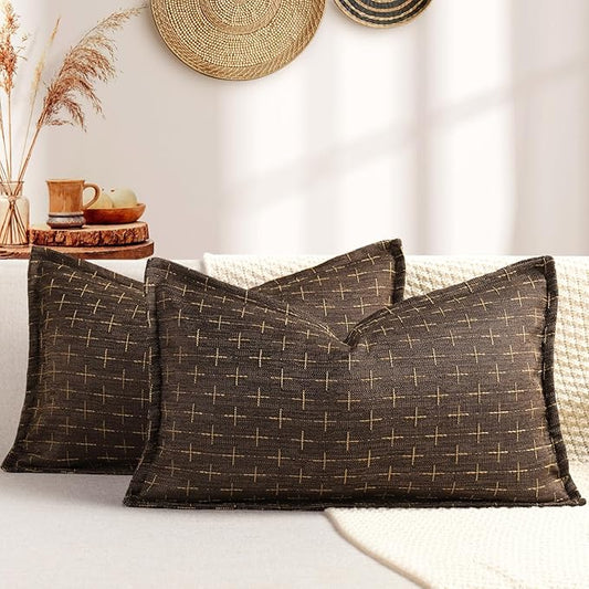 ZWJD 12x20 Pillow Covers Set of 2 Soft Polyester Textured Pillow Covers with Stylish Flange Edge Cozy Farmhouse Throw Pillows for Couch Bed Sofa Living Room