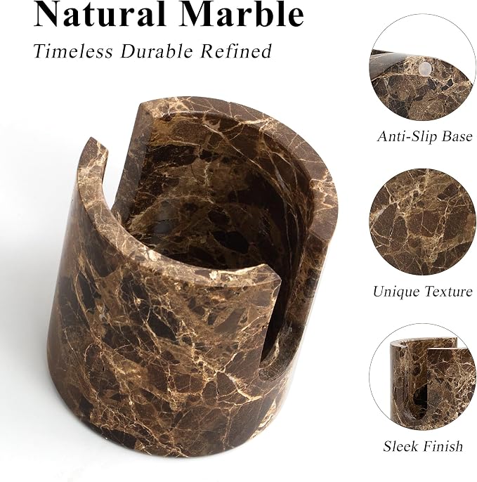 Natural Marble Sponge Holder, Sink Caddy for Kitchen Counter, Marble Decor Dish Sponge Holder with Anti-Slip Pad for Kitchen Sink Countertop, Fast Drying Rack, Caddy - Dark Brown