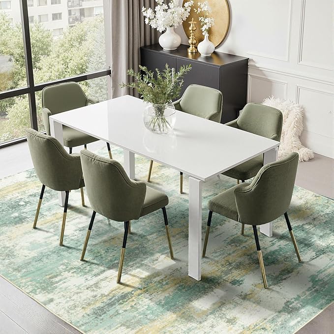 Rugflix 5x7 Area Rugs for Living Room, Washable Large Rug Stain-Resistant Low Pile, Modern Carpet for Dining Room Home Office Kid Room Nursery Bedroom, Light Green