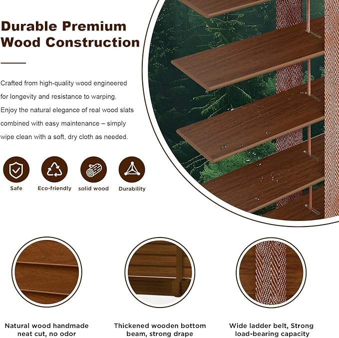 2" Cordless Real Wood Blinds for Indoor Windows, Rose Wood, 32" W x 48" H | Horizontal Venetian Blinds with Tilt Wand, Light Filtering, Privacy Control, Easy Installation for Bedroom, Living Room