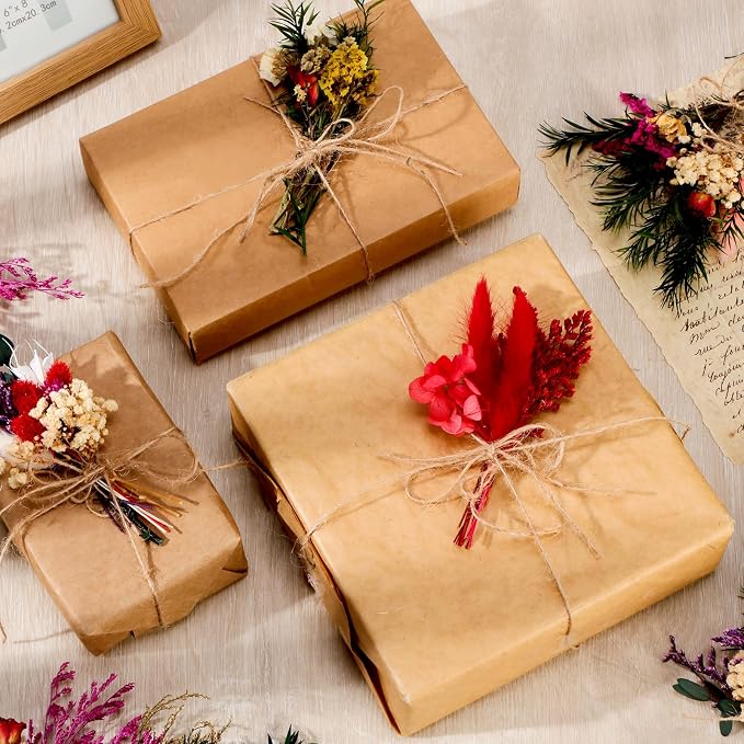 Tinideya 24 Pcs Dried Flowers Bouquet Boho Mini Dried Flower with Stem Small Floral Plants Mixed Natural Flowers Bundles for Crafts Vase DIY Photo Props Wedding Decoration