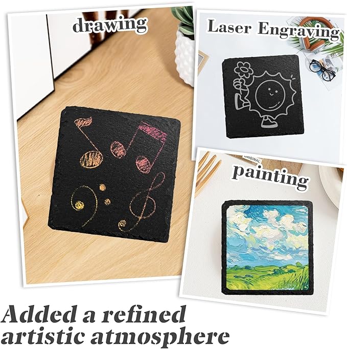72 Pieces Slate Coasters, ZLOMD 4 Inch Black Coasters Stone Coaster Bulk Set, Square，Laser Engraving Blanks with Anti-Scratch Bottom for Home,Office,Bar,Wedding & Party or Anywhere.