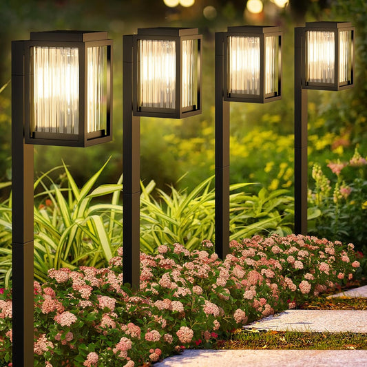 Solar Lights Outdoor Pathway 6 Pack, Solar Pathway Lights Outdoor 24" Tall Bright Auto On/Off Waterproof Garden Landscape Lighting for Path, Yard, Walkway, Driveway, Outside Decor Father's Day