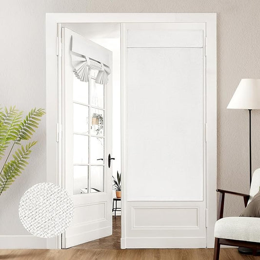 HOMEIDEAS 100% White Linen Blackout French Door Curtains, Privacy Door Window Curtains, 30 X 68 Inch Room Darkening Blinds, Thermal Insulated Shades for Bedroom, 1 Panel