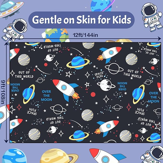 Space Rug 9x12 Feet for Boys Room, Solar System Kids Rugs for Playroom, Large Educational Outer Space Area Rug with Planets Rocket Stars, Galaxy Floor Carpet for Bedroom Nursery Classroom