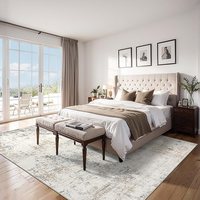 Area Rugs 10x12 Living Room - Washable Rug Modern Abstract Soft Large Neutral Non-Slip Carpet Indoor Floor Thin Carpets for Bedroom Dining Room Farmhouse Nursery Home Office Multi