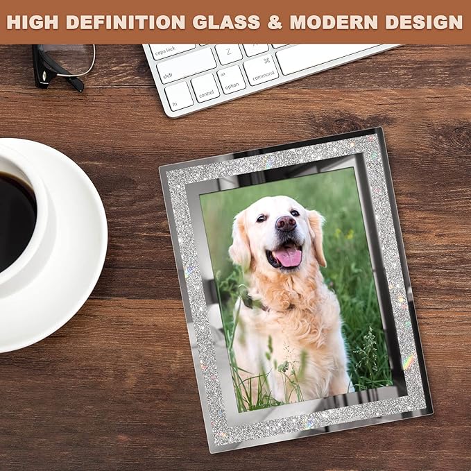 IZIDDO 5x7 Picture Frames Set of 4, Glitter Glass Photo Frame for Tabletop Display, Gifts Picture Frame, Horizontally or Vertically