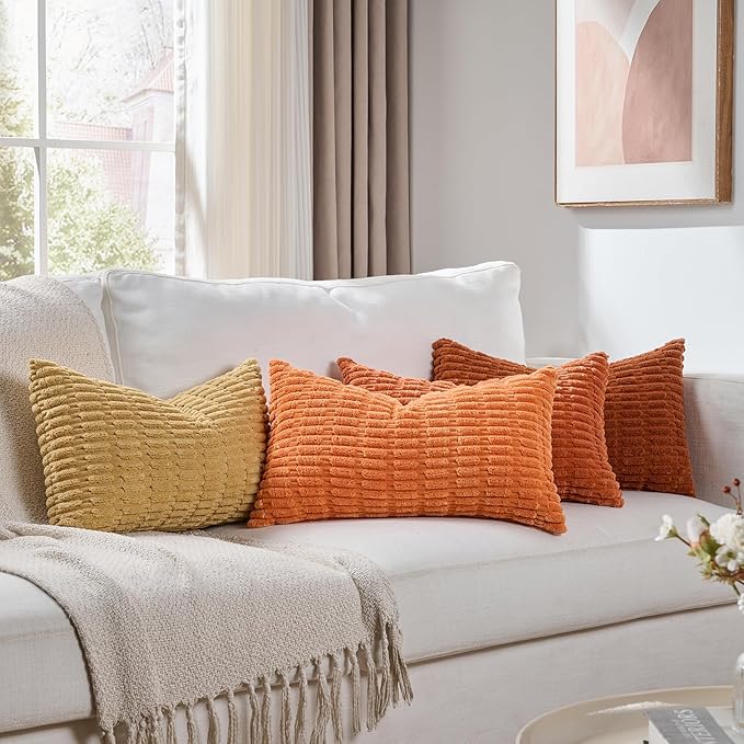 Fancy Homi 4 Packs Decorative Throw Pillow Covers for Living Room Couch Bed, Modern Farmhouse Boho Home Décor Accent Cushion Case, 24" x 12" (Pack of 4), Burnt Orange Series
