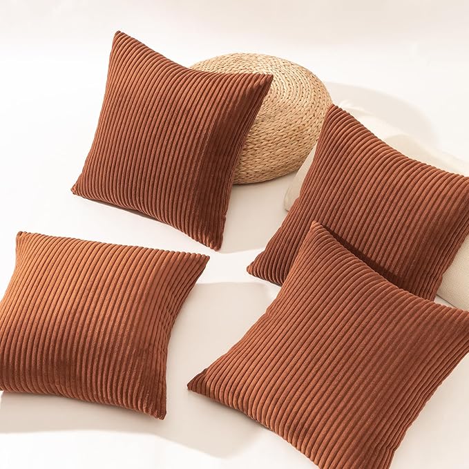 Topfinel Decorative Terracotta Throw Pillow Covers Cushion Cases, Set of 4 Soft Velvet Modern Double-Sided Designs, Rustic Fall Home Decor, Pillow Inserts Not Included 22x22 inch