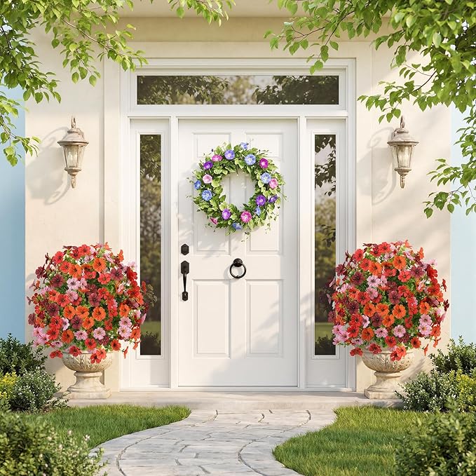 Alupssuc 2Pcs 20" Artificial Topiary Ball Flowers for Outdoors Planters, Spring Decoration with Spike, UV Resistant Faux Summer Plants, Fake Bushes Indoor Decor, Mix 4 Colors for Garden, Porch & Patio