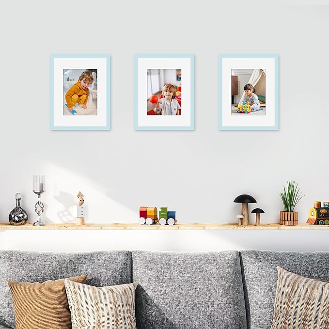 Picrit 8.5x11 Picture Frame Set of 12, Display 6x8 with Mat or 8.5 x 11 without Mat, Photo Frames for Wall Mounting or Table Top Display, Blue