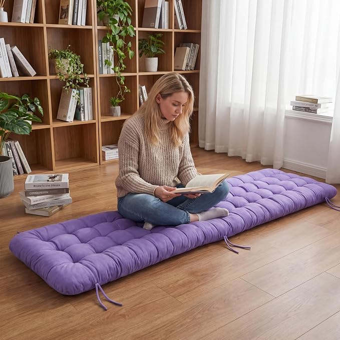 Wenqik Long Floor Cushion Large Floor Cushion with Brushed Cotton 74.8 x 27.5 x 3.15 in Jumbo Lounger Pillow for Outdoor Indoor Bay Window Meditation Yoga Reading Sleeping(Purple)