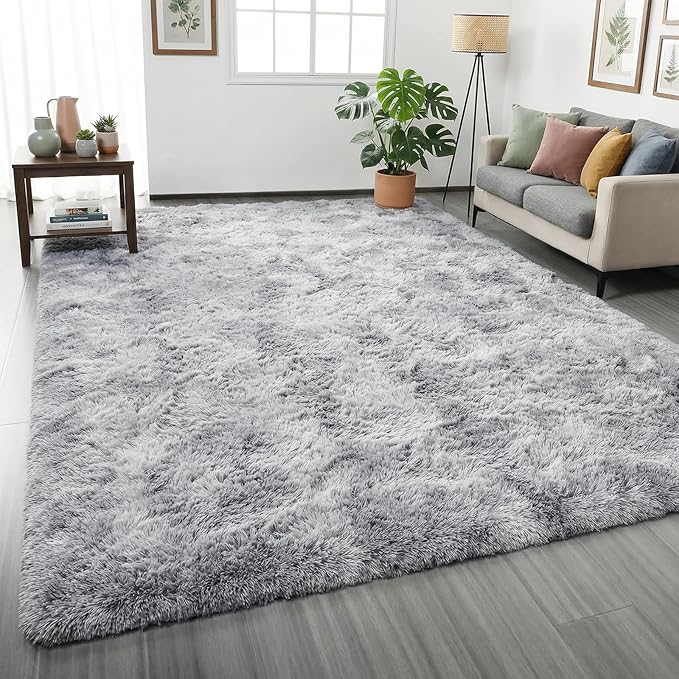 PAGISOFE Light Grey Shaggy Abstract Area Rug 6x9 Feet, Plush Fluffy Rugs for Living Room, Soft Rug for Bedroom, Furry Rugs for Girls Boys Kids Room, Large Fuzzy Rug for Playroom, Shag Carpet