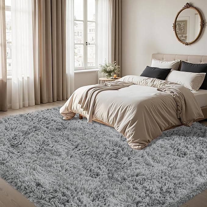 4x6 Area Rug for Living Room:Ultra Soft Fluffy Shag Light Grey Rugs,Large Fuzzy Plush Indoor Non Slip Carpet Washable Rug for Bedroom Kids Nursery Office Dorm Modern Decor(Light Grey 4'x6')
