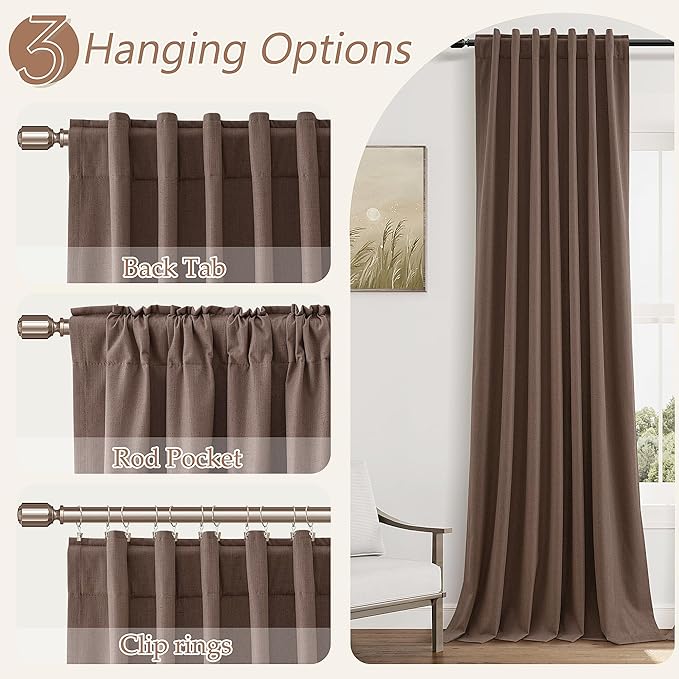 Guken 100% Blackout Curtains 102 Inch Length 2 Panels Set for Living Room Bedroom Back Tab Thermal Insulated Black Out Linen Drapes Room Darkening Cappuccino,52x102
