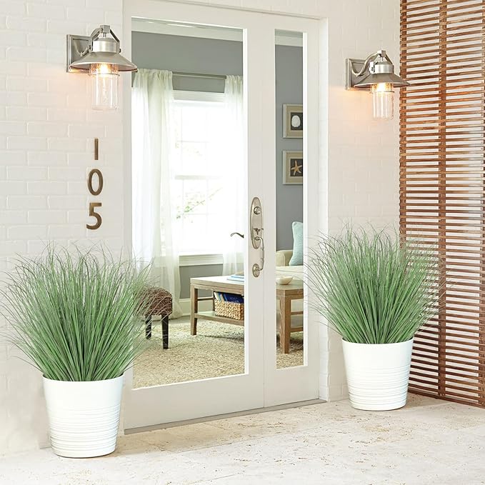 24 Bundles Artificial Plants Onion Grass Outdoor 20 Inch Tall Fake Shrubs Wheat Grass UV Resistant Greenery Stems Faux Bushes Plant for Indoor Outdoor Garden Office Home Decor, Light Green