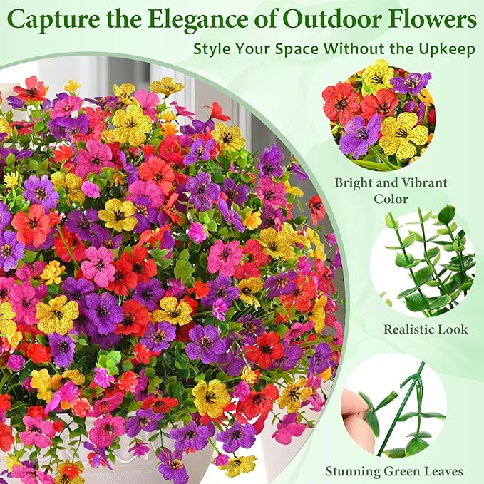 Yastouay Artificial Flowers for Outdoors, 14 Bundles UV Resistant Artificial Outdoor Flowers, Realistic Fake Outdoor Flowers Plant Faux Flowers for Outdoor Planters Front Porch Patio Window Box