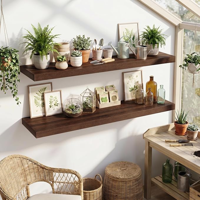 Fun Memories 48inch Floating Shelves, 12" Deep Wall Shelves for Storage and Home Decor, White Wall Shelves for Living Room Bedroom Bathroom Kitchen Laundry Room, Set of 2