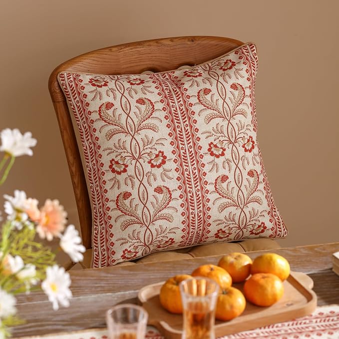 ISAENNE Designer Linen Throw Pillow Cover,Set of 2,18"x18"-Chamonix A | Vintage Elegant Square Pillow Cover,Concealed Zipper Design,Floral Pattern,Sofas,Bedroom,Living Room,Lounge Chairs