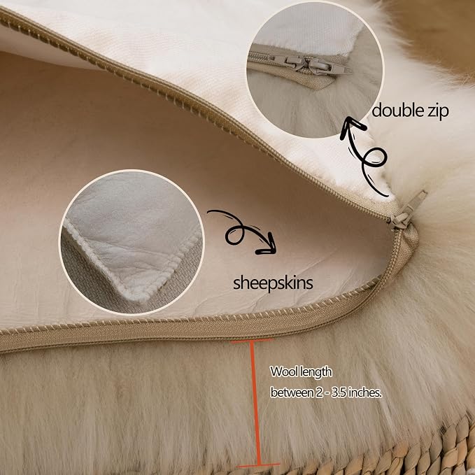 Luxury Soft Fur Sheepskin Fleece Cushion Cover Pillowcase Decorative Throw Pillows Covers, No Pillow Insert, (Khaki Camel, Pack of 2)