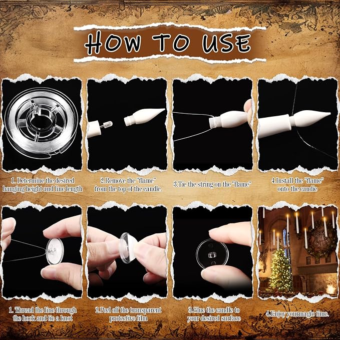 24 Pcs Halloween LED Magic Hanging Floating Candles, Taper Flickering Flameless with 2 Magic Wands - Candle Set for Halloween, Christmas, Weddings, Birthdays & Fantasy Ambiance...