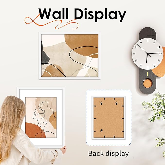 FIXSMITH 12x16 Picture Frame White Set of 2, Photo Frame with HD Plexiglass, Display Pictures 8.5x11 with Mat or 11x17 Without Mat, White Picture Frames Collage Wall Decor, Gallary Wall Frame