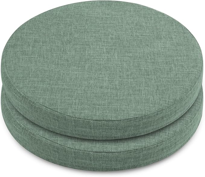 ELFJOY Round Chair Cushions for Dining Chairs Non Slip High-Resilience Foam Chair Pads 2" Thick Seat Cushions for Kitchen Chairs Set of 2 13" Sage Green