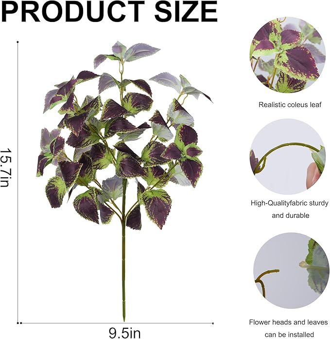 florisso Artificial Greenery Plants Outdoor, 5 Pcs Faux Coleus Plants UV Resistant Silk Plants with Stems, Fake Plants for Outside Garden Patio Hanging Planter Pathway Front Porch Decoration(Brown)