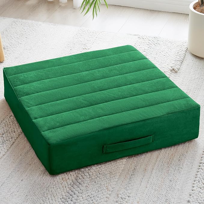 JKMAX 22 inches Floor Pillow for Adults - Large Meditation Cushion with Thick Foam - Premium Outdoor Square Floor Cushion Seat - Yoga Pillow for Sitting On Floor - Green