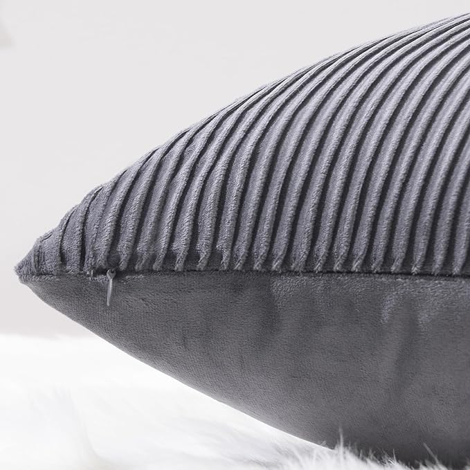 YCOLL Gray Pillow Covers 26x26 Set of 2 Velvet Striped Pattern - Soft Throw Pillows for Home Decor, Luxury Decorative Pillow Covers for Couch, Bed,Living Room