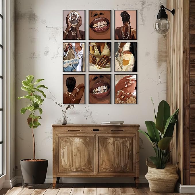 Black Woman Wall Art African American Women Canvas Poster Black Girl People Wall Decor Fashion Female Pictures Abstract Painting Boho Prints Urban Artwork for Bedroom Bathroom 8x10x9 Inch Unframed
