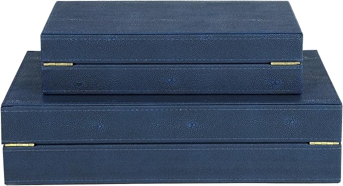 HofferRuffer Faux Leather Decorative Boxes Set of 2, Large Nesting Keepsake Box Accessory Organizer Jewelry Organizer with Hinged Lid, Stacking Storage Box Container for Home or Office (Navy Blue)