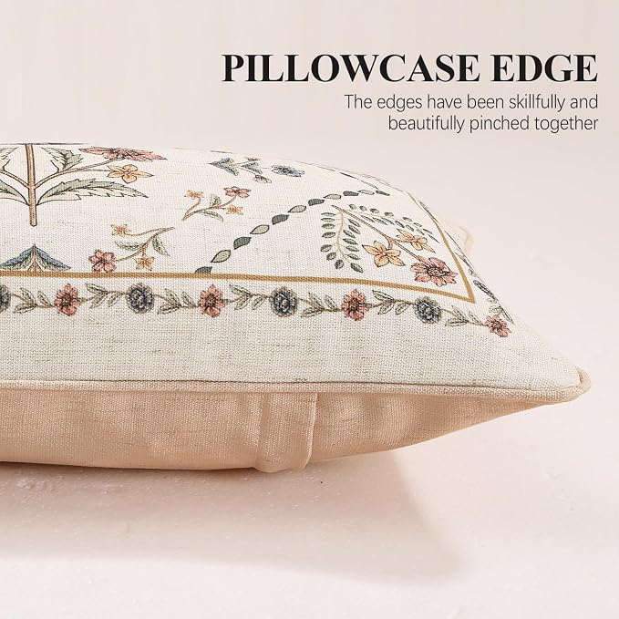 ISAENNE Designer Linen Throw Pillow Cover,Set of 2,28"x12"-Cornucopia B | Elegant French Rectangle Pillow Cover,Concealed Zipper Design,Floral Pattern,Sofas,Bedroom,Living Room,Lounge Chairs