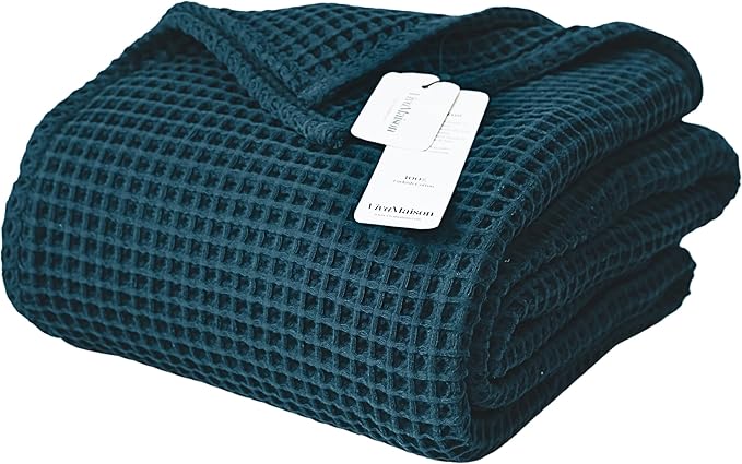 Premium Waffle Throw Blanket Twin Size Blue - Luxury, Pure 100% Turkish Cotton, Light and Airy Waffle All-Season Quilt - Luxury Decorative Bedspread (Indigo Blue, Twin 63" x 91" Inch)
