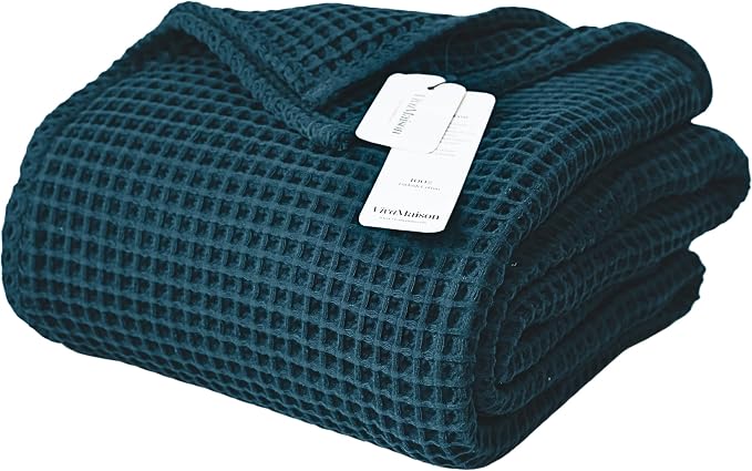 100% Turkish Cotton Waffle Throw Blanket King Size Blue - Premium Quality, Light and Airy Waffle Weave All-Season Quilt - Lux Decorative Bedspread (Indigo Blue, King Size 95" x 110" Inch)