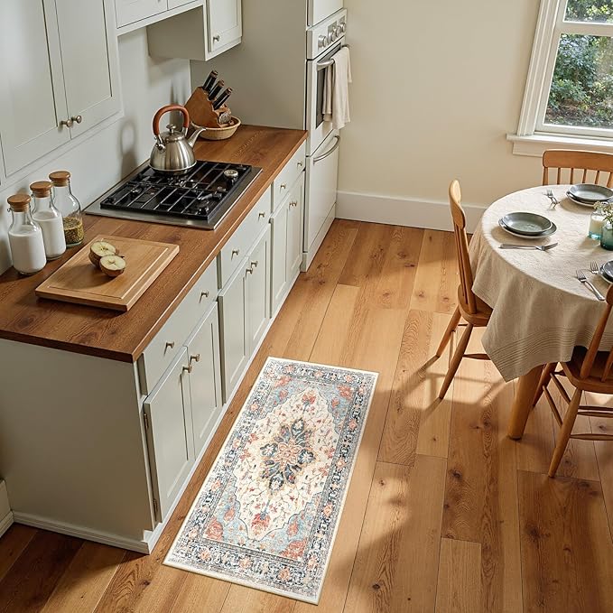 RELEANY Area Rugs 2'x4' Kitchen Rugs Entry Rug Small Rugs for Entryway Kitchen Bathroom Door Mat Indoor Entrance,Washable Non Slip, Beige Navy Blue Orange Colorful