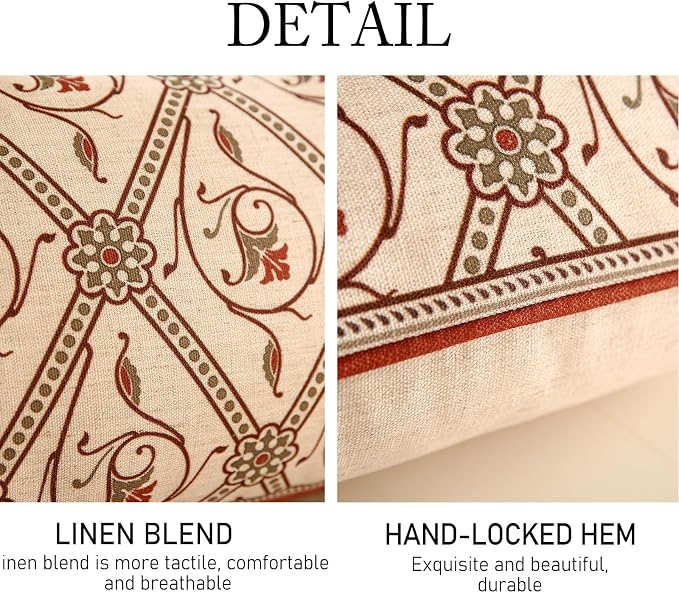ISAENNE Designer Vintage French Linen Throw Pillow Cover,20"x12"-Albano D | Elegant Rectangle Pillow Cover,Concealed Zipper Design,Floral Pattern,Sofas,Bedroom,Living Room,Lounge Chairs,Decor