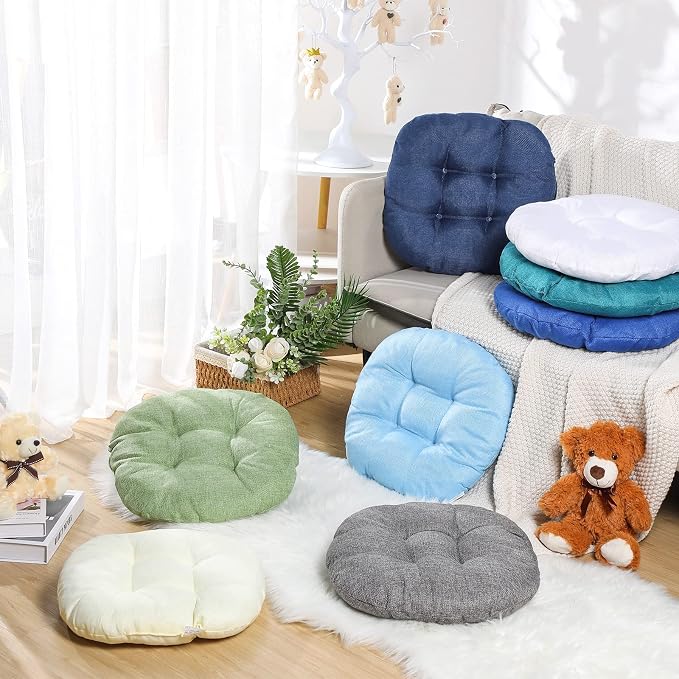 Fumete 8 Pcs 16 Inch Floor Cushions Pillow for Kids Bulk Classroom Round Flexible Seating Floor Cushions for Students Home Daycare School Reading Corner Yoga Meditation Picnic (Ocean Whisper)