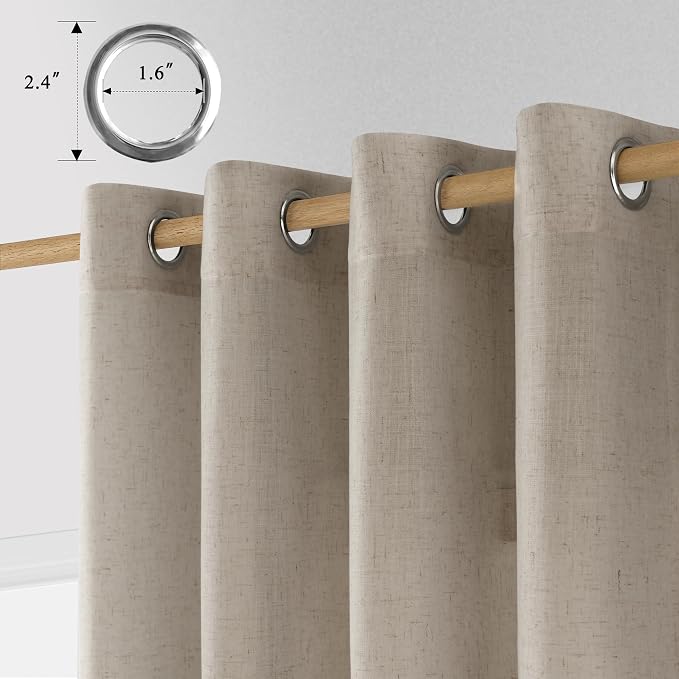 Aersas Cobblestone Grommet Linen Curtains 102 Inches Long for Living Room Dining 2 Panels Light Filtering Boho Farmhouse Large Window Drape Flax Burlap Textured for Sliding Glass Door Bedroom