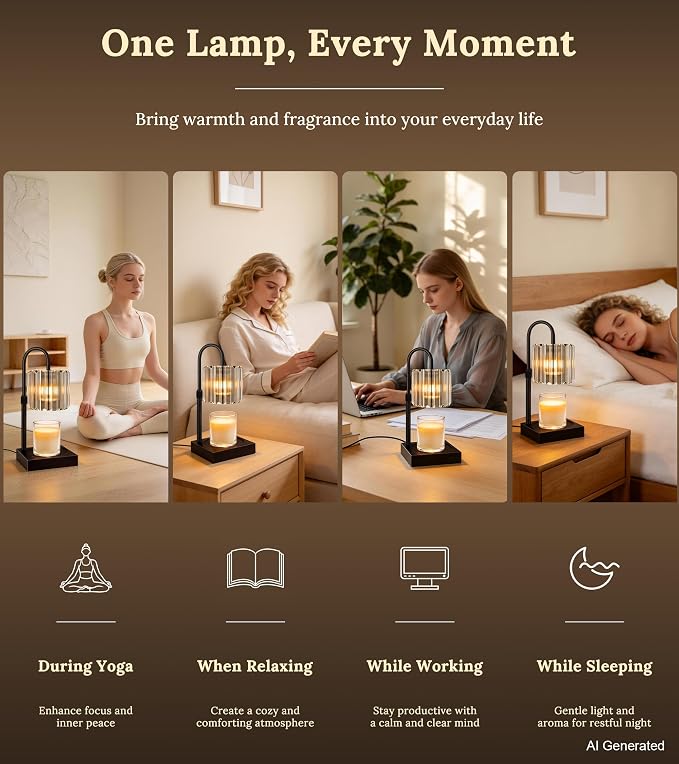 TigQiang Adjustable Height Candle Warmer Lamp, Candle Lamp Timer Dimmer 7 Levels, Compatible All Jar Candles, Top Melting, Cystal Candle Heater Lamp for Scented Wax, Elegant Home Decoration, Gray
